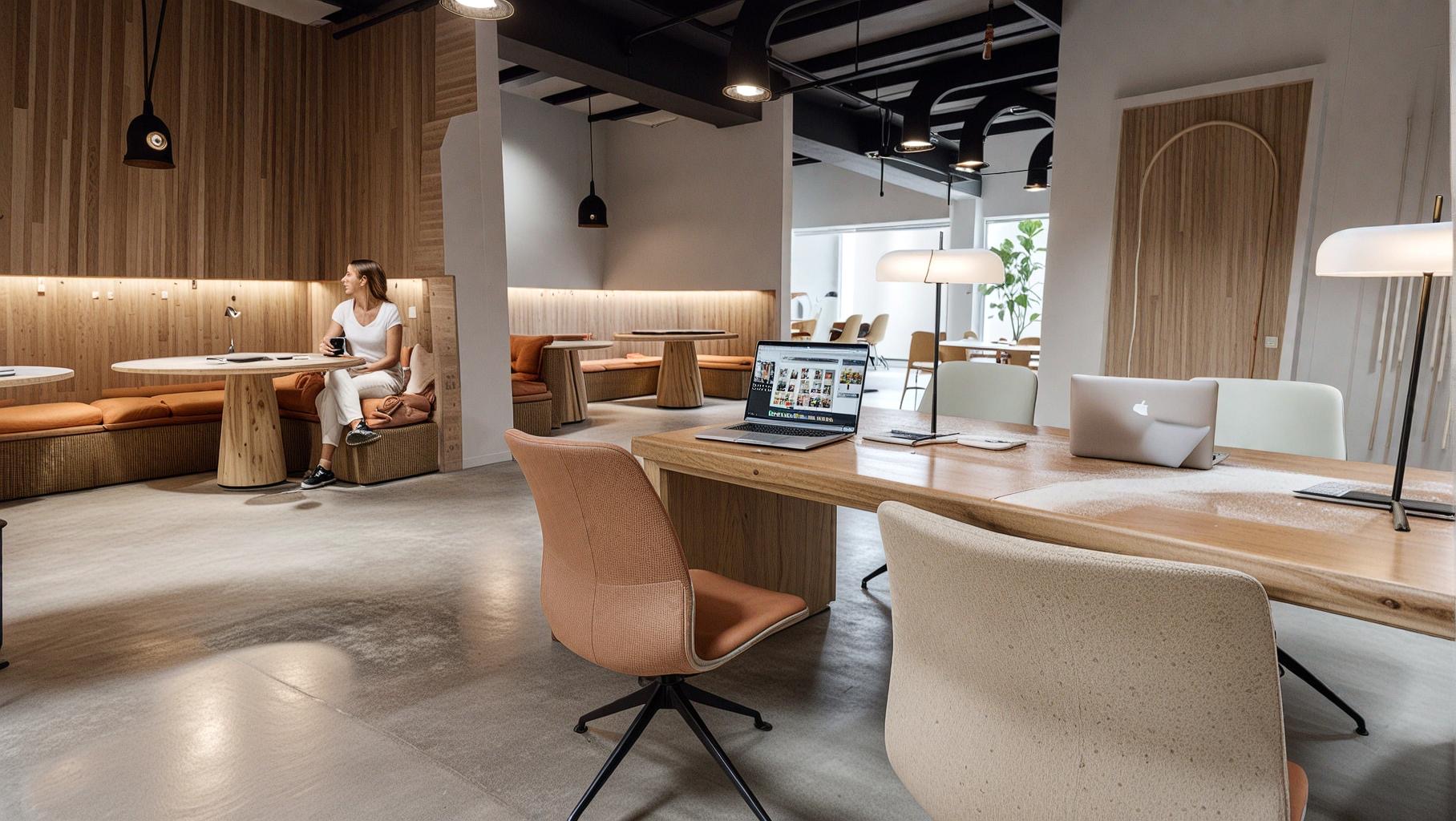 The Kollective Nashville coworking atelier rendering with desks and lounge seating